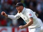 England's Ben Stokes celebrates after taking a catch to dismiss Australia's Pat Cummins in Ashes 2023