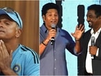 Rahul Dravid (L) during a press conference in Bengaluru; Sachin Tendulkar with Muttiah Muralitharan during the trailer launch event of the movie '800' Rahul Dravid (L) during a press conference in Bengaluru; Sachin Tendulkar with Muttiah Muralitharan during the trailer launch event of the movie '800'