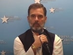 Rahul Gandhi addressing a press conference in Brussels on Friday. 