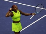 Coco Gauff of the U.S. celebrates after winning her semi final match against Czech Republic's Karolina Muchova