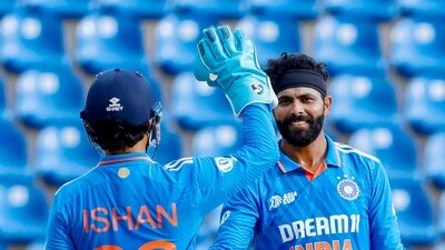 India's Ravindra Jadeja and Ishan Kishan celebrate a wicket (BCCI Twitter) India's Ravindra Jadeja and Ishan Kishan celebrate a wicket (BCCI Twitter)