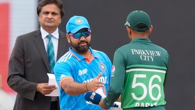 India's captain Rohit Sharma, in blue, shakes hands with his Pakistan counterpart Babar Azam before Asia Cup 2023 match (AP) India's captain Rohit Sharma, in blue, shakes hands with his Pakistan counterpart Babar Azam before Asia Cup 2023 match (AP)