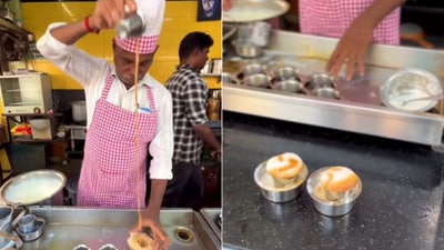 The image shows the man making filter coffee at a shop in Pondicherry. (Instagram/@foodieadddict) The image shows the man making filter coffee at a shop in Pondicherry. (Instagram/@foodieadddict)