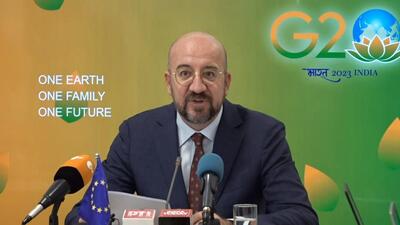 European Council president Charles Michel addresses a press conference ahead of the G20 Summit in New Delhi on Friday. (PTI Photo) European Council president Charles Michel addresses a press conference ahead of the G20 Summit in New Delhi on Friday. (PTI Photo)