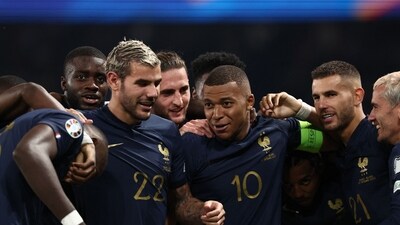 (From L to R) Dayot Upamecano, Theo Hernandez, Adrien Rabiot, Kylian Mbappe, Lucas Hernandez and Antoine Griezmann celebrate the second goal during the UEFA Euro 2024 football tournament Group B qualifying match between France and Republic of Ireland (AFP) (From L to R) Dayot Upamecano, Theo Hernandez, Adrien Rabiot, Kylian Mbappe, Lucas Hernandez and Antoine Griezmann celebrate the second goal during the UEFA Euro 2024 football tournament Group B qualifying match between France and Republic of Ireland (AFP)