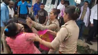 In the videos online, three women constables can be seen assaulting the mother and daughter. At one point, Seema loses consciousness after being slammed to the ground during the kerfuffle. In the videos online, three women constables can be seen assaulting the mother and daughter. At one point, Seema loses consciousness after being slammed to the ground during the kerfuffle.