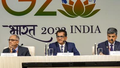 India’s G20 Sherpa Amitabh Kant with foreign secretary Vinay Kwatra and Department of Economic Affairs secretary Ajay Seth during the G20 curtain raiser press conference in New Delhi (PTI) India’s G20 Sherpa Amitabh Kant with foreign secretary Vinay Kwatra and Department of Economic Affairs secretary Ajay Seth during the G20 curtain raiser press conference in New Delhi (PTI)