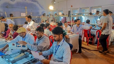 Bypoll results: Counting of votes underway for the Bageshwar bypoll, in Bageshwar, Friday. (PTI) Bypoll results: Counting of votes underway for the Bageshwar bypoll, in Bageshwar, Friday. (PTI)