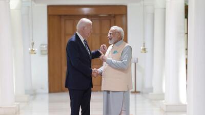 Prime Minister Narendra Modi meets United States President Joe Biden prior to bilateral talks, at 7, Lok Kalyan Marg, in New Delhi on Friday. (HT Photo) (ht photo) Prime Minister Narendra Modi meets United States President Joe Biden prior to bilateral talks, at 7, Lok Kalyan Marg, in New Delhi on Friday. (HT Photo) (ht photo)