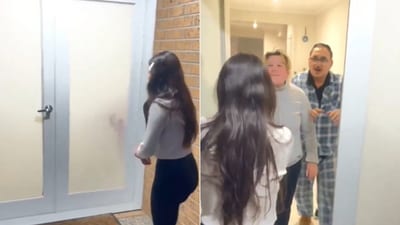 The image shows a daughter surprising her parents. (Reddit/@Soloflow786) The image shows a daughter surprising her parents. (Reddit/@Soloflow786)