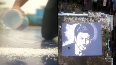 The image shows a huge portrait of Shah Rukh Khan. (Instagram/@bongpicasso) The image shows a huge portrait of Shah Rukh Khan. (Instagram/@bongpicasso)