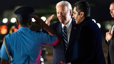US President Joe Biden arrived in New Delhi on Friday to attend the G20 Summit. His first engagement in Delhi is a meeting with PM Modi (AP) US President Joe Biden arrived in New Delhi on Friday to attend the G20 Summit. His first engagement in Delhi is a meeting with PM Modi (AP)