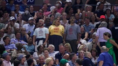 Protesters demonstrate at a match between Coco Gauff, of the United States, and Karolina Muchova, of the Czech Republic, during the women's singles semifinals of the U.S. Open tennis championships (AP) Protesters demonstrate at a match between Coco Gauff, of the United States, and Karolina Muchova, of the Czech Republic, during the women's singles semifinals of the U.S. Open tennis championships (AP)
