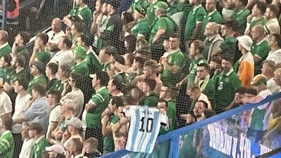 Ireland fans with Messi's jersey Ireland fans with Messi's jersey