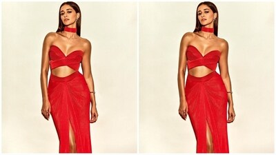 Ananya played the muse for ace fashion designer Amit Aggarwal and got decked up in a red bralette and draped skirt look oozing glamour. (Instagram/@ananyapanday) Ananya played the muse for ace fashion designer Amit Aggarwal and got decked up in a red bralette and draped skirt look oozing glamour. (Instagram/@ananyapanday)