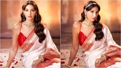 Nora Fatehi's ethnic elegance shines bright in traditional Banarasi silk saree (Instagram/@norafatehi) Nora Fatehi's ethnic elegance shines bright in traditional Banarasi silk saree (Instagram/@norafatehi)