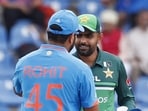 Indian cricket captain Rohit Sharma shakes hand with captain of the Pakistan team Babar Azam before the start Asia Cup 2023 match Indian cricket captain Rohit Sharma shakes hand with captain of the Pakistan team Babar Azam before the start Asia Cup 2023 match