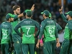Pakistan's Shaheen Shah Afridi (2L) celebrates with teammates Pakistan's Shaheen Shah Afridi (2L) celebrates with teammates