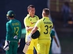 South Africa v Australia - Mangaung Oval, Bloemfontein, South Africa - Australia's David Warner celebrates after reaching his century with Marnus Labuschagne 