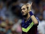 Russia's Daniil Medvedev reacts  during his semi final match against Spain's Carlos Alcaraz