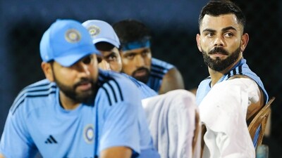India's skipper Rohit Sharma and Virat Kohli take a rest during a practice session ahead of the Super Fours match against Pakistan in the Asia Cup 2023 (ANI )