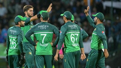 Pakistan's Shaheen Shah Afridi (2L) celebrates with teammates (AFP) Pakistan's Shaheen Shah Afridi (2L) celebrates with teammates (AFP)