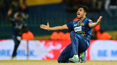 Maheesh Theekshana celebrates after taking the wicket of Taskin Ahmed (AFP) Maheesh Theekshana celebrates after taking the wicket of Taskin Ahmed (AFP)