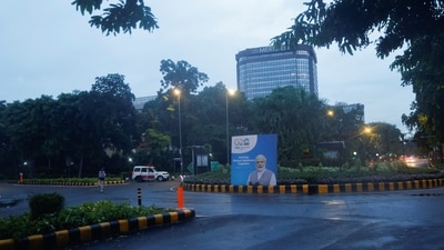 Police are seen on a deserted road on the day of the G20 summit in New Delhi, India, September 9, 2023. (Reuters)