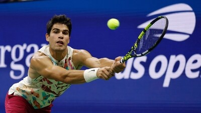 Carlos Alcaraz of Spain returns a shot against Daniil Medvedev of Russia during their Men's Singles semifinal US Open (Getty Images via AFP) Carlos Alcaraz of Spain returns a shot against Daniil Medvedev of Russia during their Men's Singles semifinal US Open (Getty Images via AFP)