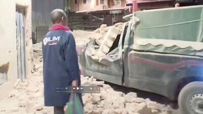View of rubble from the earthquake in Marrakech, Morocco September 9 in this screen grab taken from a video. (REUTERS)