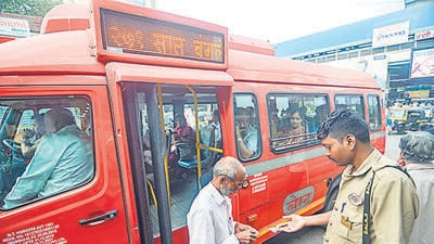 Mumbai, India - November 19, 2019: Passengers buy tickets as they get inside a recently launched Air Conditioned bus at Andheri bus station (West) in Mumbai, India, on Tuesday, November 19, 2019. (Photo by Ragul Krishnan/ HT PHOTO) (HT PHOTO) Mumbai, India - November 19, 2019: Passengers buy tickets as they get inside a recently launched Air Conditioned bus at Andheri bus station (West) in Mumbai, India, on Tuesday, November 19, 2019. (Photo by Ragul Krishnan/ HT PHOTO) (HT PHOTO)