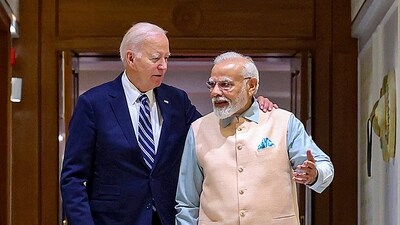 Prime Minister Narendra Modi with US President Joe Biden, in New Delhi. (PTI) Prime Minister Narendra Modi with US President Joe Biden, in New Delhi. (PTI)