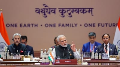 Prime Minister Narendra Modi makes remarks at the Session-1 on 'One Earth' during the G20 Summit 2023 at the Bharat Mandapam convention center. (PTI) Prime Minister Narendra Modi makes remarks at the Session-1 on 'One Earth' during the G20 Summit 2023 at the Bharat Mandapam convention center. (PTI)