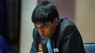 Indian GM R Praggnanandhaa during his blitz match against Azerebaijan GM Teimour Radjabov(unseen) at the Tata Steel Chess India Rapid & Blitz tournament (PTI) Indian GM R Praggnanandhaa during his blitz match against Azerebaijan GM Teimour Radjabov(unseen) at the Tata Steel Chess India Rapid & Blitz tournament (PTI)