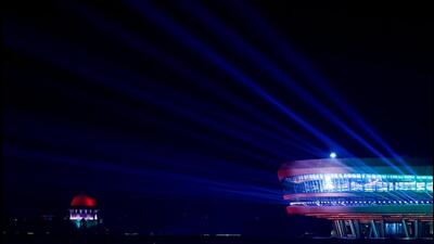 Pragati Maidan illuminated at night in Delhi/ (REUTERS)