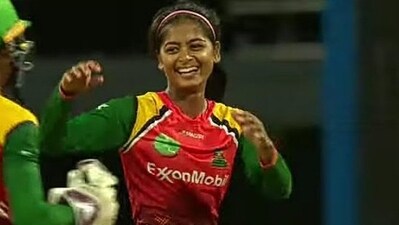 Shreyanka Patil in action for Guyana Amazon Warriors in WCPL (WCPL) Shreyanka Patil in action for Guyana Amazon Warriors in WCPL (WCPL)