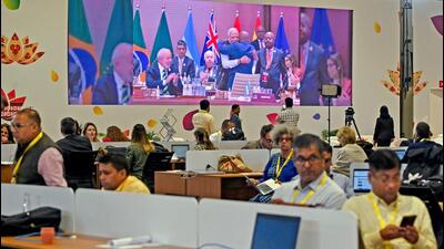 The International Media Centre at Pragati Maidan during the G20 Summit in New Delhi on Saturday. (ANI Photo)