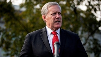 FILE PHOTO: White House Chief of Staff Mark Meadows speaks to reporters following a television interview, outside the White House in Washington, U.S. October 21, 2020. REUTERS/Al Drago/File Photo (REUTERS)