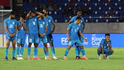 Indian football players during the penalty shootout against Iraq Indian football players during the penalty shootout against Iraq