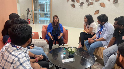 Aparna Piramal, Human ‘Book’ and author of Chemical Khichdi, conversing with students Aparna Piramal, Human ‘Book’ and author of Chemical Khichdi, conversing with students