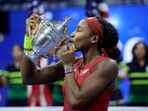 Tennis - U.S. Open - Flushing Meadows, New York, United States - September 9, 2023 Coco Gauff of the U.S. celebrates with the trophy after winning the U.S. Open REUTERS/Mike Segar
