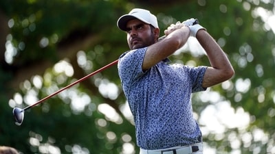 Shubhankar Sharma of India on the 13th tee during day three of the golf Irish Open at The K Club, County Kildare, Ireland, Saturday, Sept. 9, 2023. AP/PTI(AP09_09_2023_000475A) (AP) Shubhankar Sharma of India on the 13th tee during day three of the golf Irish Open at The K Club, County Kildare, Ireland, Saturday, Sept. 9, 2023. AP/PTI(AP09_09_2023_000475A) (AP)