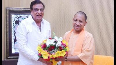 Filmmaker KC Bokaida during his meeting with Uttar Pradesh Chief Minister Yogi Adityanath in Lucknow