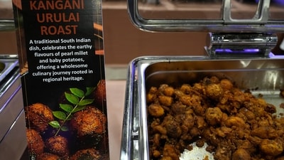 One of the millet-based dish served at the international media center during the G20 Summit, in New Delhi, India, Saturday, Sept. 9, 2023. When the leaders of the Group of 20 tucked in for dinner, they were in for a cultural treat: dressed-up versions of a humble, earthy grain that's a staple for millions of Indians. (AP Photo/Manish Swarup) One of the millet-based dish served at the international media center during the G20 Summit, in New Delhi, India, Saturday, Sept. 9, 2023. When the leaders of the Group of 20 tucked in for dinner, they were in for a cultural treat: dressed-up versions of a humble, earthy grain that's a staple for millions of Indians. (AP Photo/Manish Swarup)