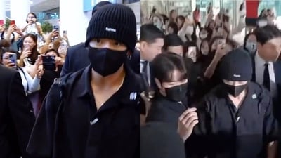 BTS' Jungkook at the airport. BTS' Jungkook at the airport.