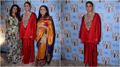 For the accessories, Kareena chose striking yet minimal additions, including gold strappy high heels, bracelets, and dangling earrings. Lastly, she opted for bold eyeliner, kohl-lined eyes, mascara on the lashes, feathered brows, blushed cheekbones, glossy pink lip shade, glowing skin, and a pulled-back low bun for the glam picks. (Instagram) For the accessories, Kareena chose striking yet minimal additions, including gold strappy high heels, bracelets, and dangling earrings. Lastly, she opted for bold eyeliner, kohl-lined eyes, mascara on the lashes, feathered brows, blushed cheekbones, glossy pink lip shade, glowing skin, and a pulled-back low bun for the glam picks. (Instagram)