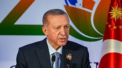 Turkiye's president Recep Tayyip Erdogan addresses a press conference on the sidelines of the G20 Summit at Bharat Mandapam, in New Delhi. (PTI) Turkiye's president Recep Tayyip Erdogan addresses a press conference on the sidelines of the G20 Summit at Bharat Mandapam, in New Delhi. (PTI)