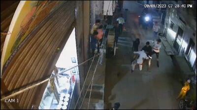 The purported 57-second CCTV footage shows the group of boys surrounding Dilshad and attacking him with a knife multiple times. (HT Photo) The purported 57-second CCTV footage shows the group of boys surrounding Dilshad and attacking him with a knife multiple times. (HT Photo)