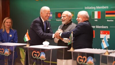 PM Modi with Brazil, US and Italy leaders at the launch of Global Biofuel Alliance. PM Modi with Brazil, US and Italy leaders at the launch of Global Biofuel Alliance.