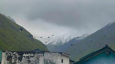 Snowfall in higher reaches of Badrinath, in Chamoli on Sunday (HT Photo)